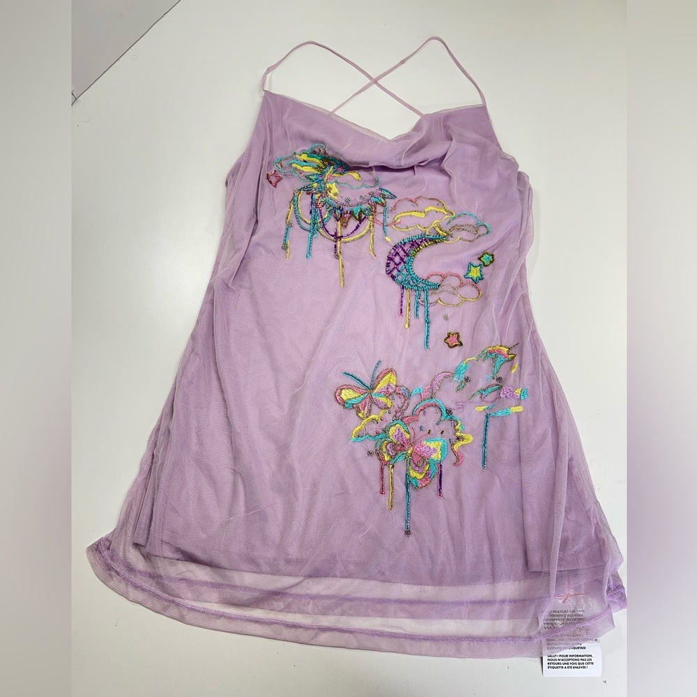 ASOS Design Strappy Mini Dress Lilac Purple Beading and Embroidery New With Tags
